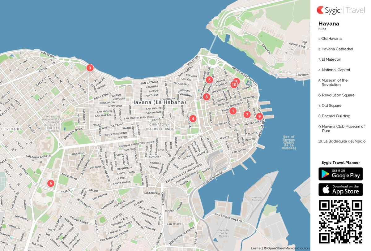 Havana, Kuba turistični zemljevid