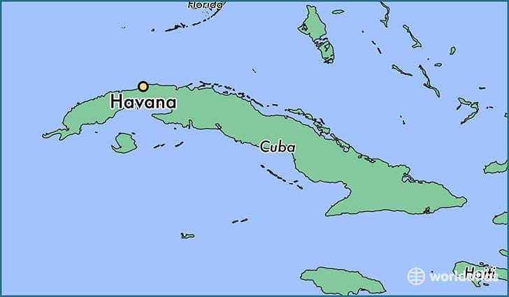 Havana, Kuba na zemljevidu