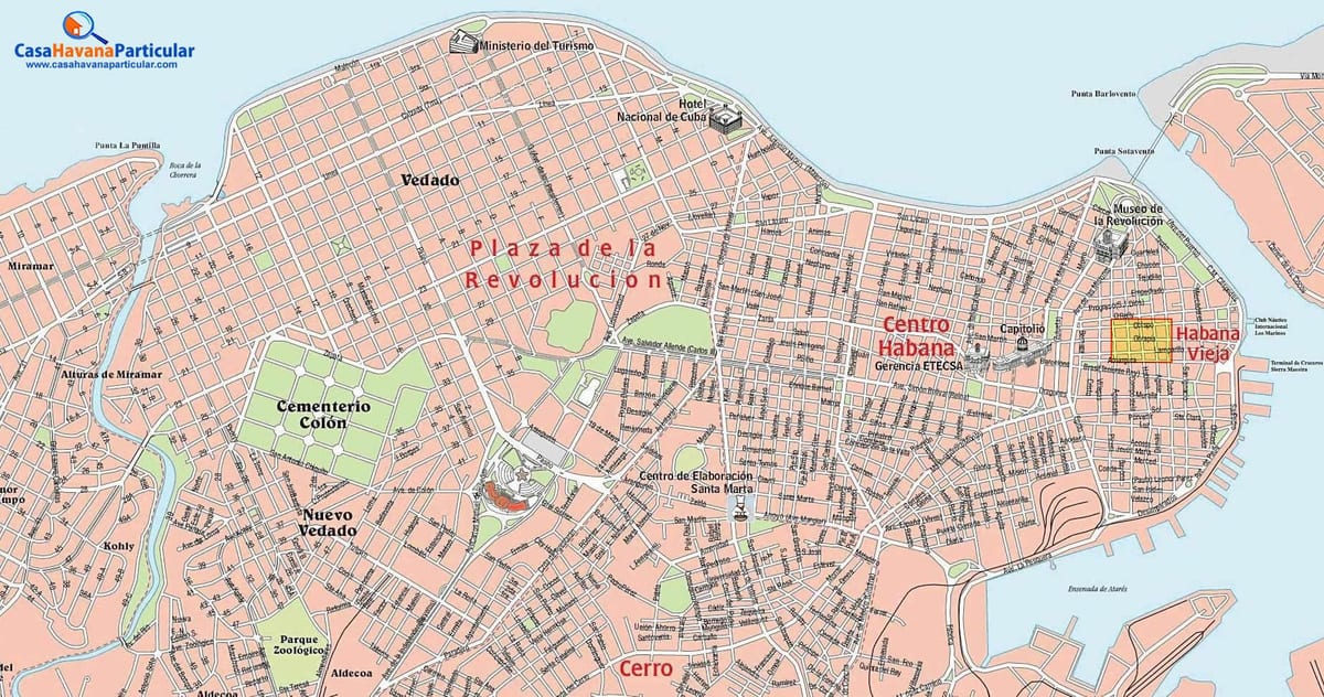 ulici zemljevid stare Havane Kubi